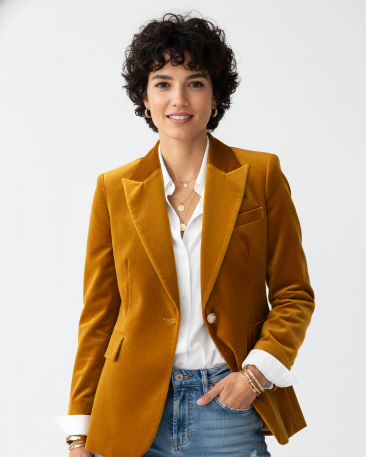 Velvet Blazer with Gold Buttons for Women