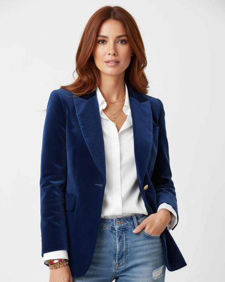Velvet Blazer with Gold Buttons for Women