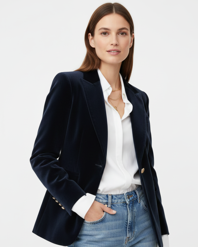 Velvet Blazer with Gold Buttons for Women