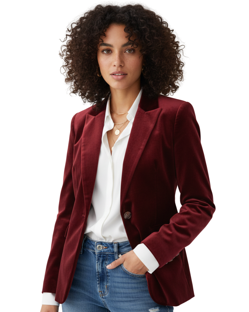 Velvet Blazer with Gold Buttons for Women