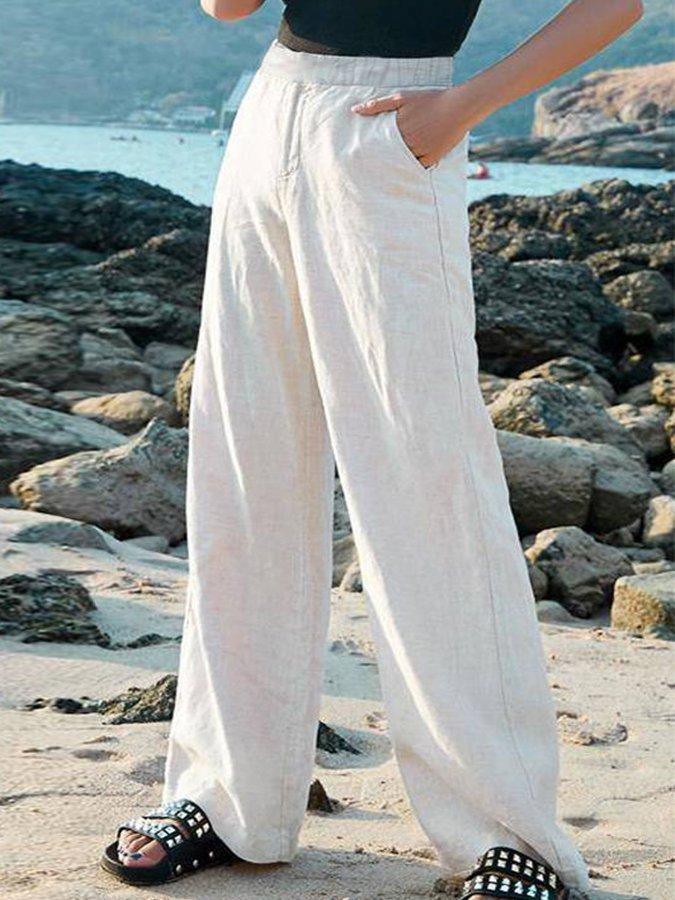 Wide-Leg Elastic Waist Trousers for Women