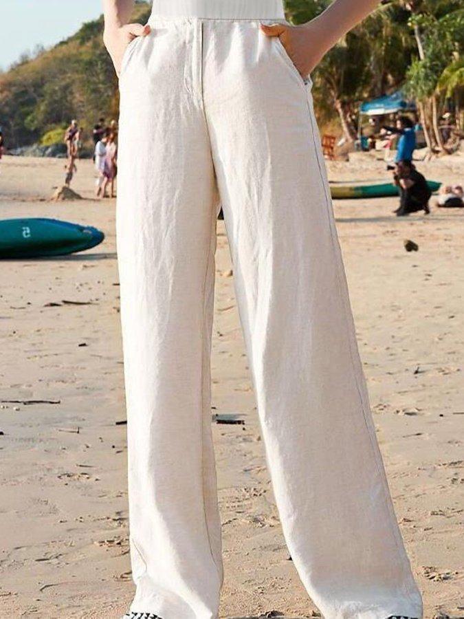 Wide-Leg Elastic Waist Trousers for Women