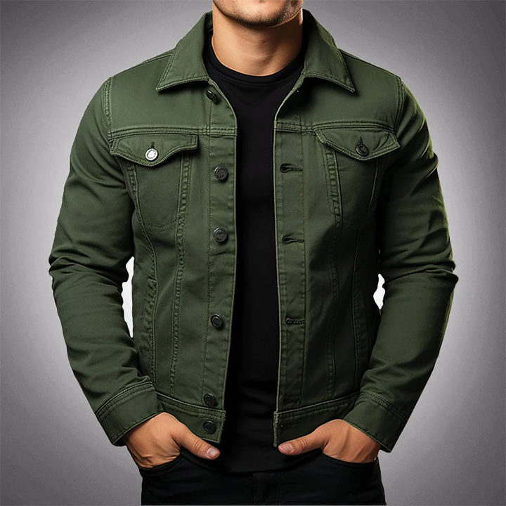 Buttoned Denim Jacket with Pockets for Men