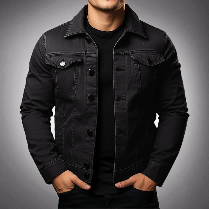 Buttoned Denim Jacket with Pockets for Men