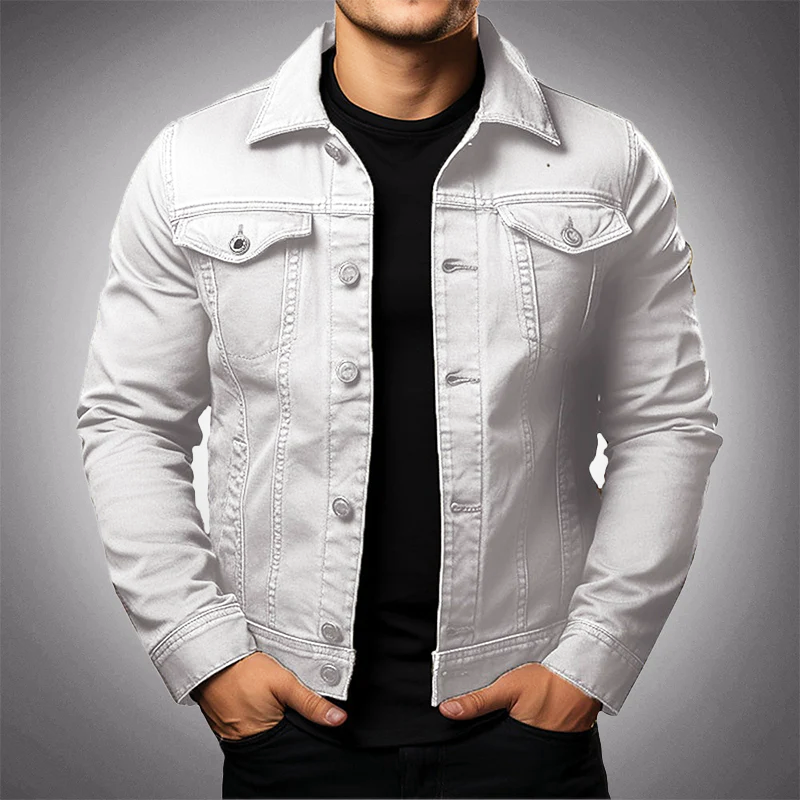 Buttoned Denim Jacket with Pockets for Men