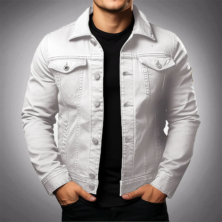 Buttoned Denim Jacket with Pockets for Men