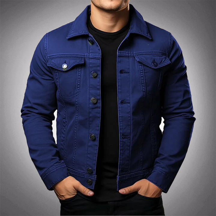 Buttoned Denim Jacket with Pockets for Men