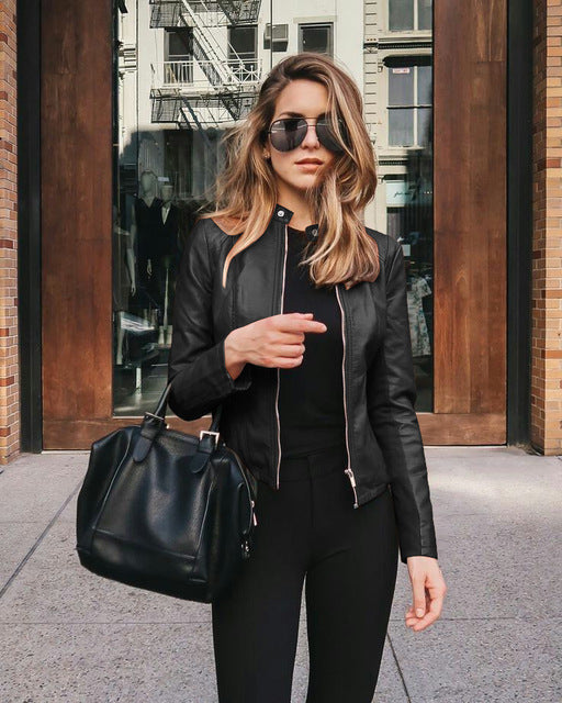 Slim Fit Biker Zip-Up Jacket for Women
