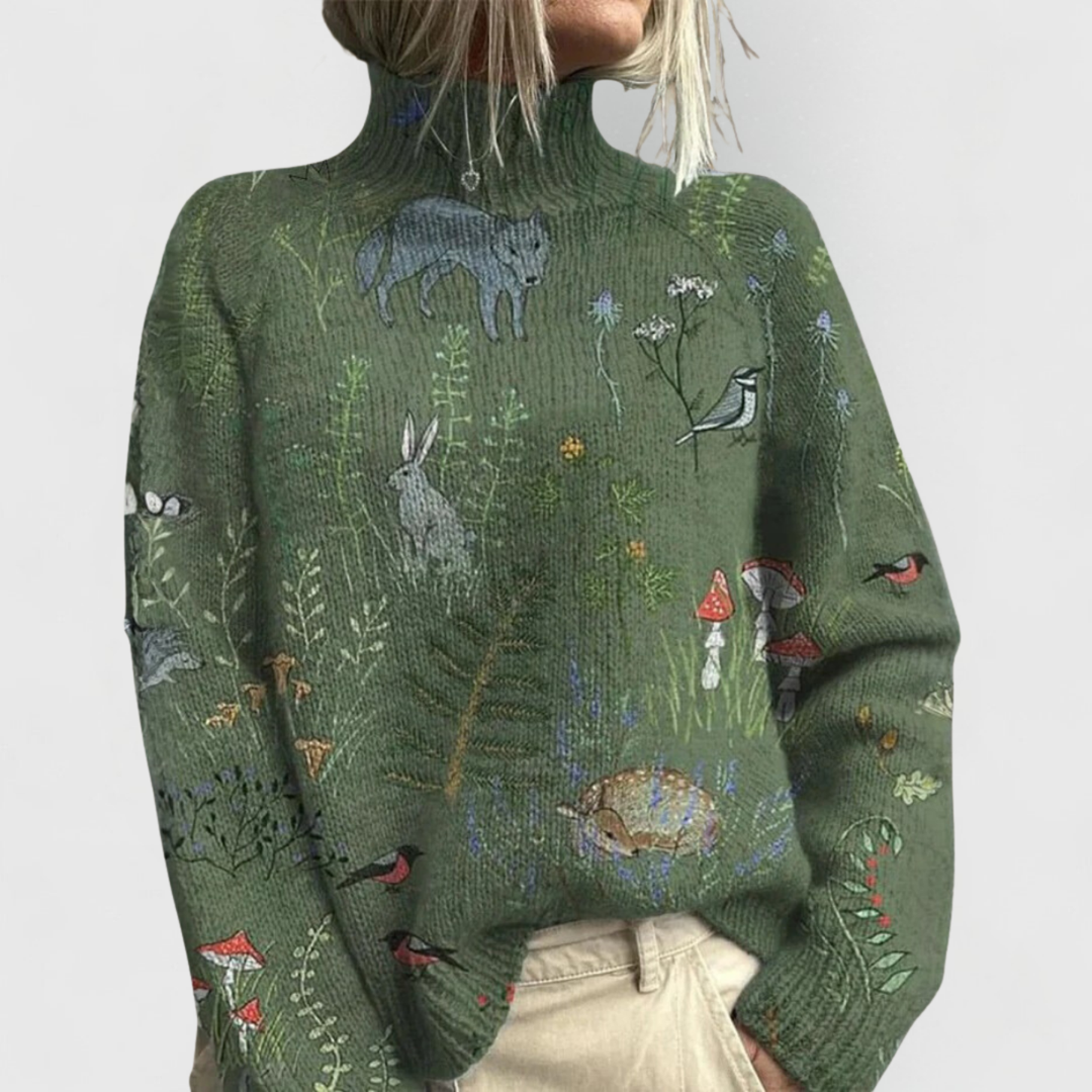 Printed Turtleneck Knit Sweater for Women