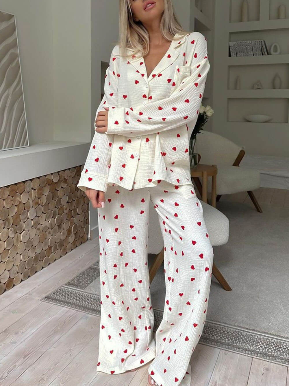 Heart Print Pyjama Set for Women
