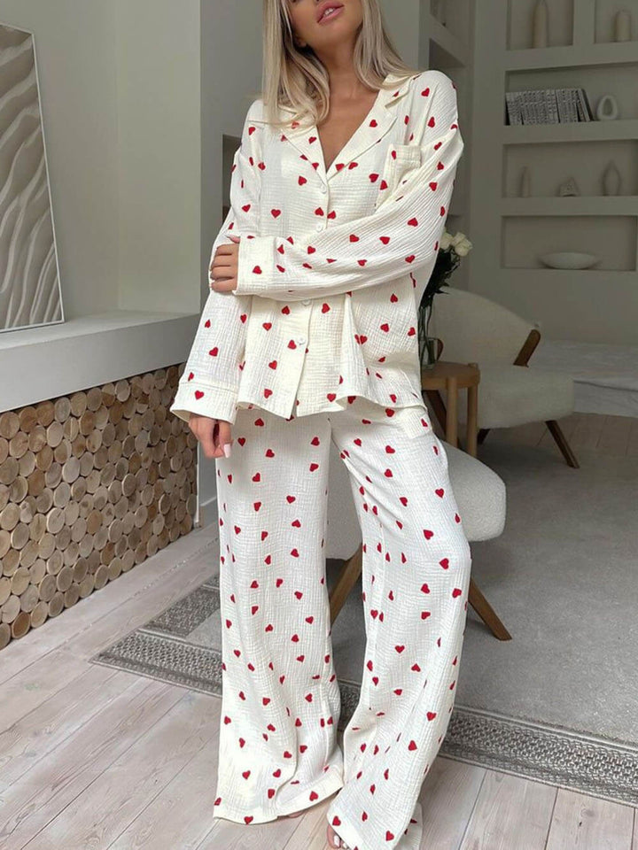 Heart Print Pyjama Set for Women