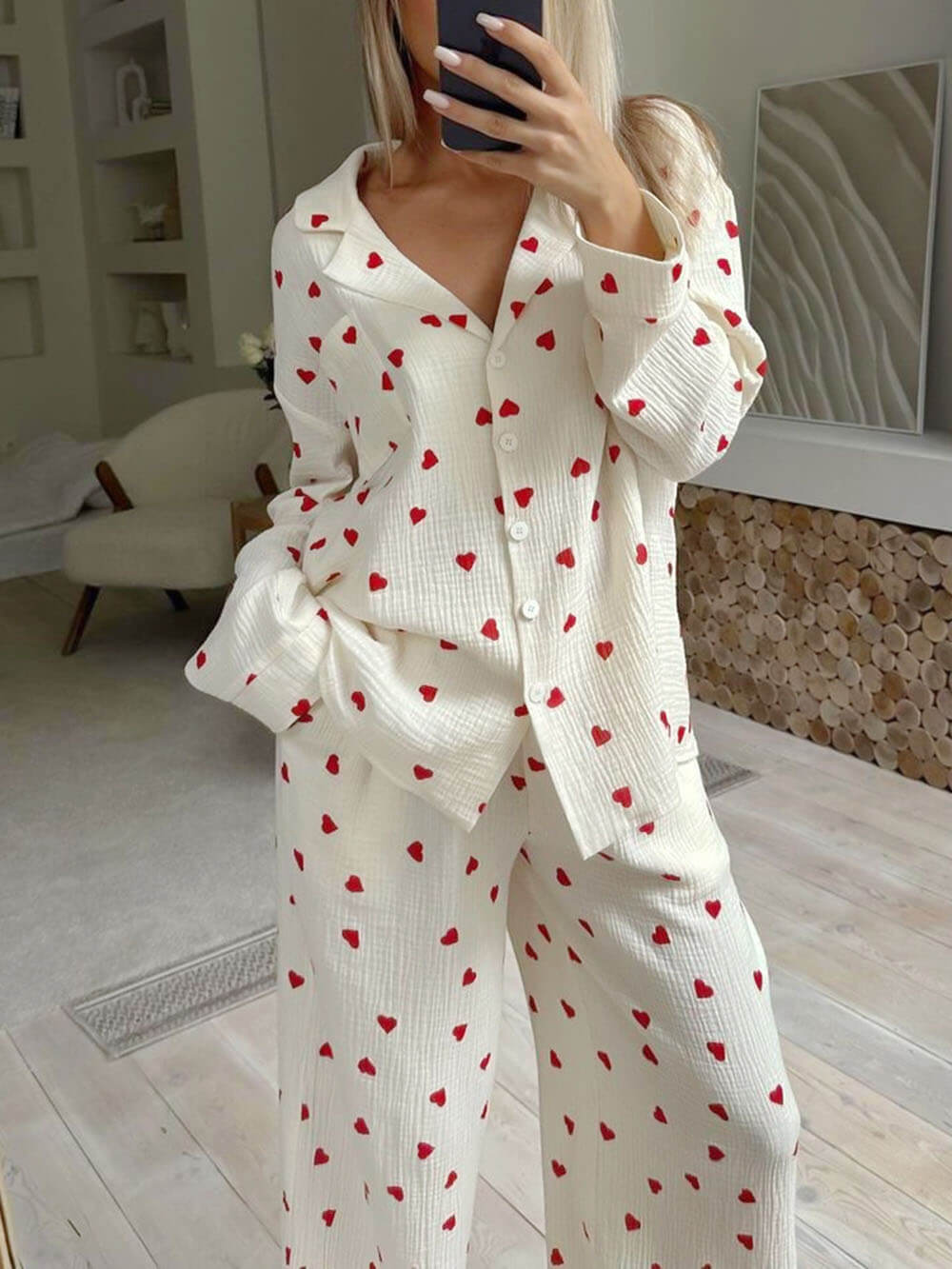 Heart Print Pyjama Set for Women