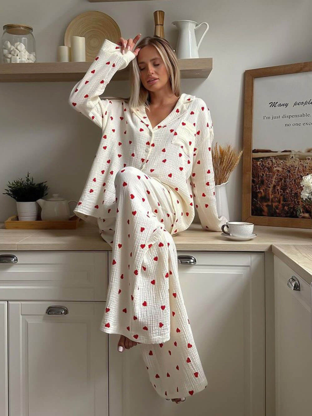 Heart Print Pyjama Set for Women