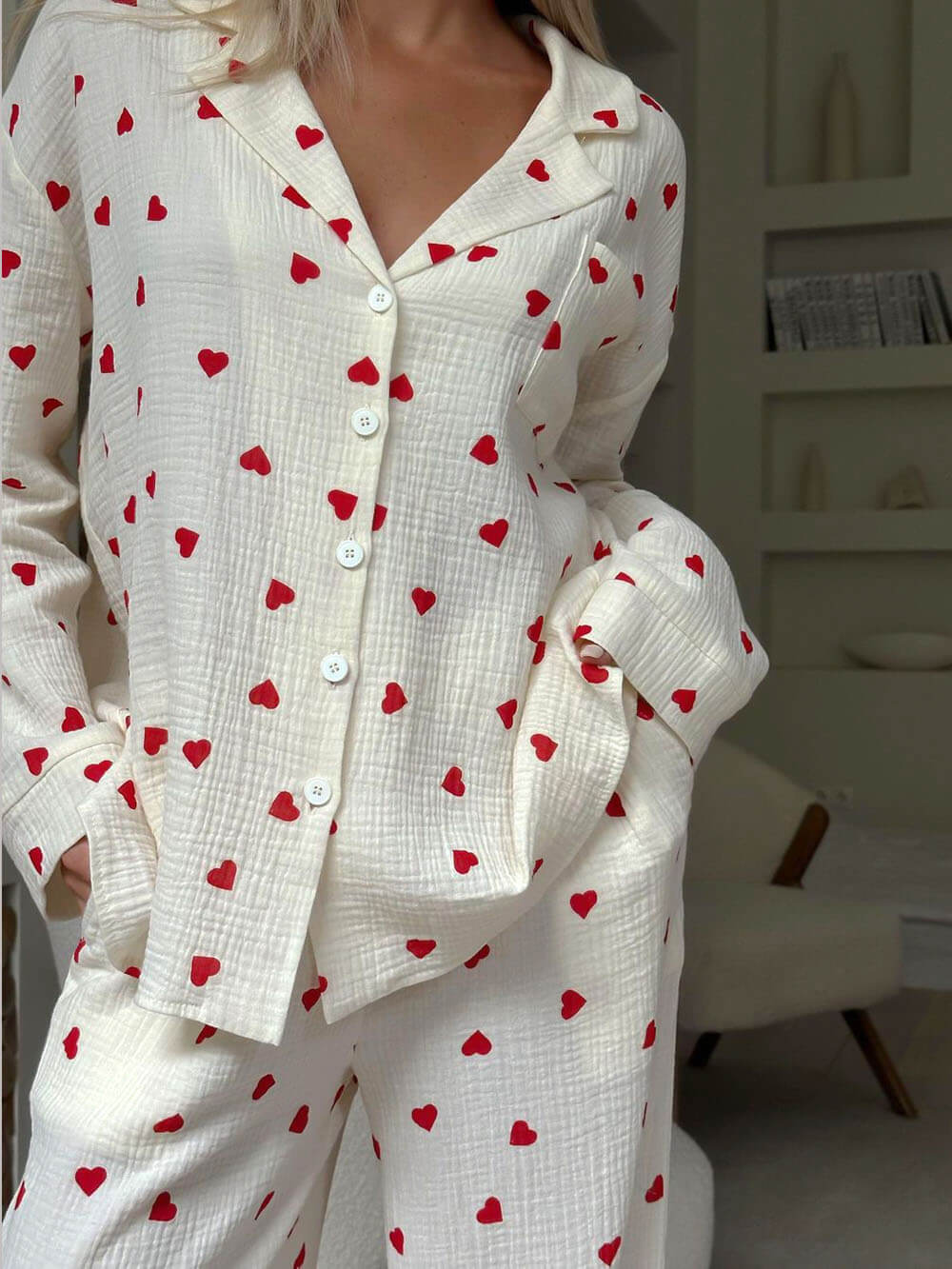 Heart Print Pyjama Set for Women