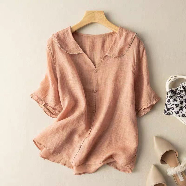 Relaxed Fit Short Sleeve Blouse for Women