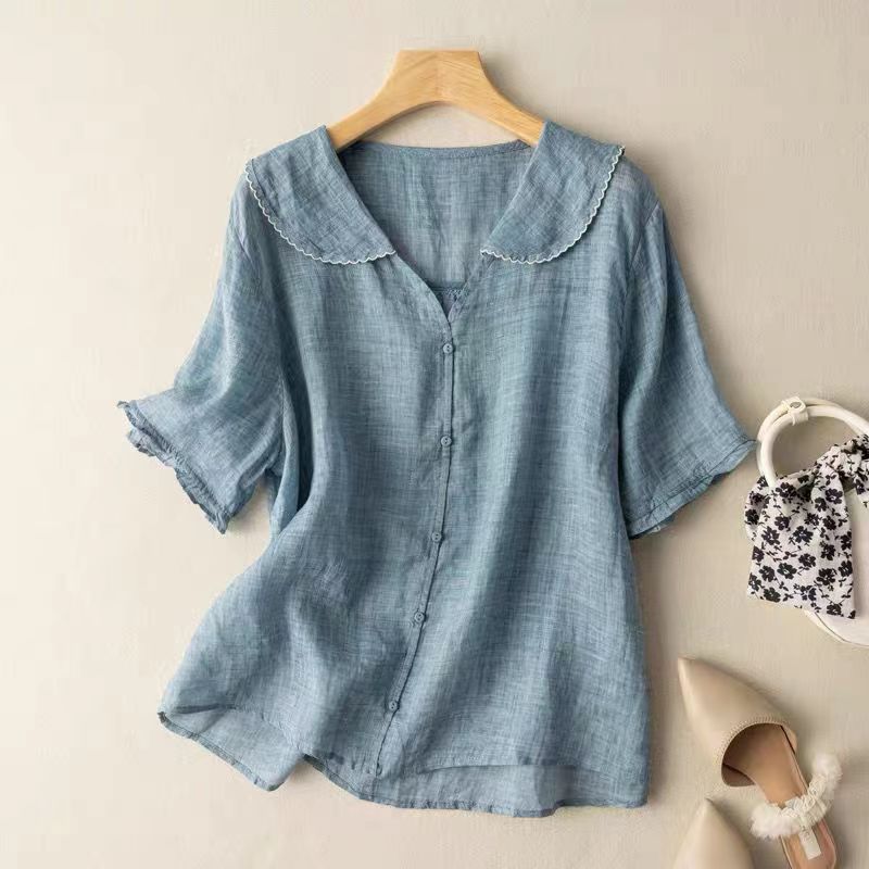 Relaxed Fit Short Sleeve Blouse for Women