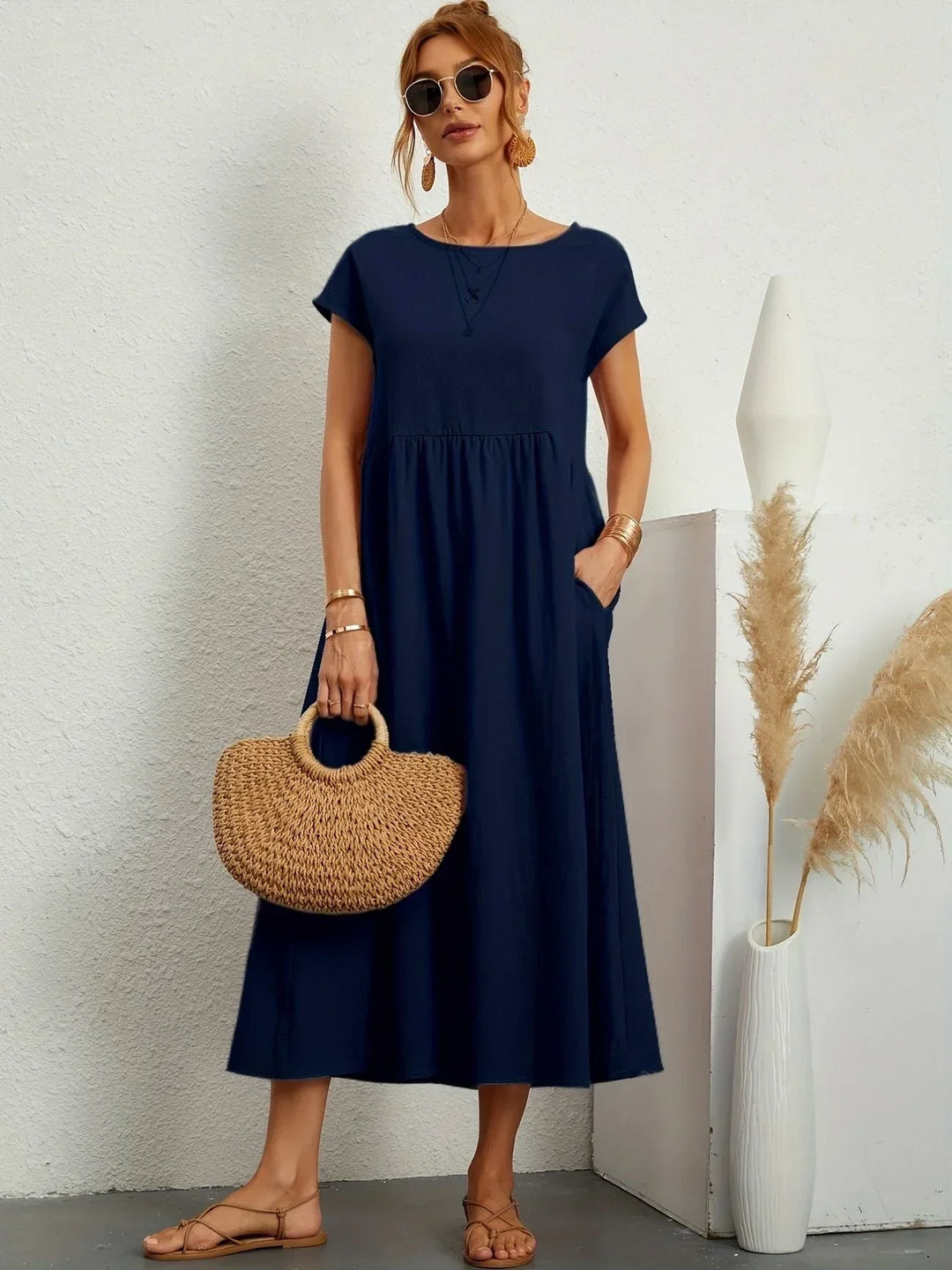 Relaxed Cotton Linen Maxi Dress for Women