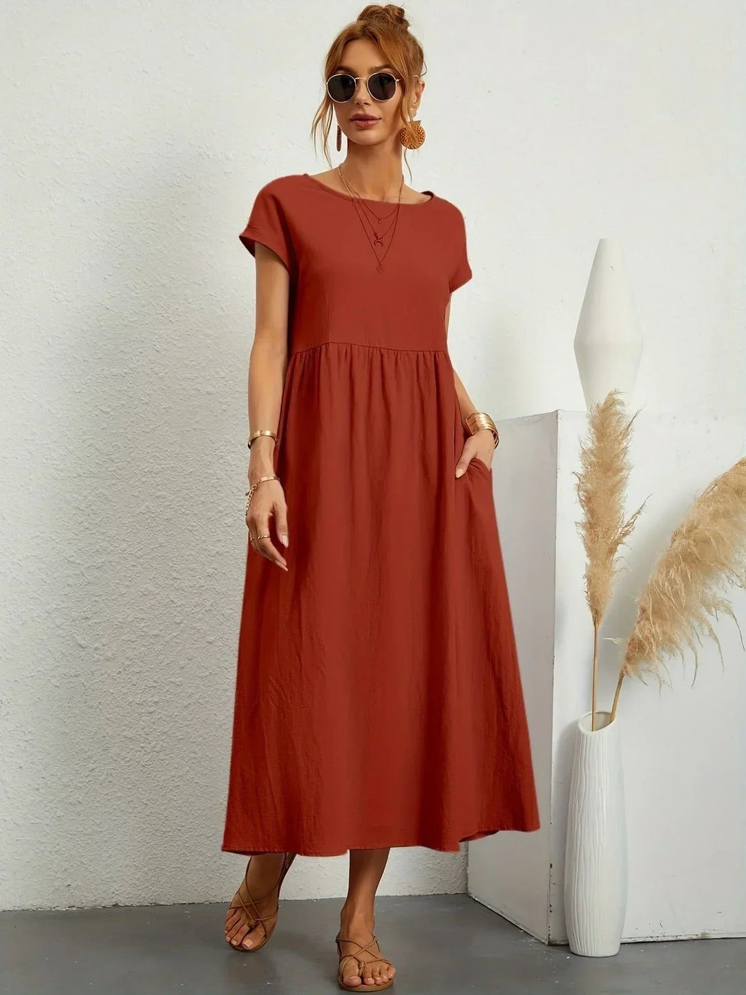 Relaxed Cotton Linen Maxi Dress for Women