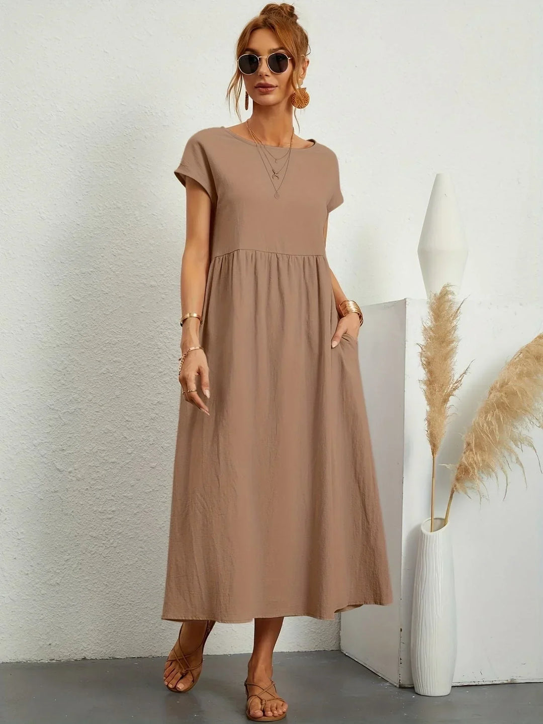 Relaxed Cotton Linen Maxi Dress for Women
