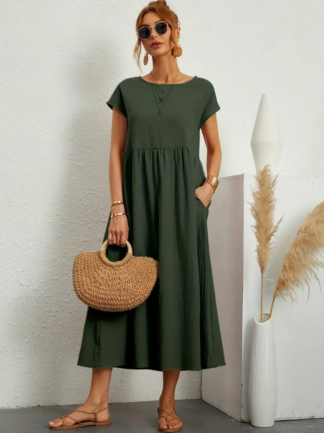 Relaxed Cotton Linen Maxi Dress for Women