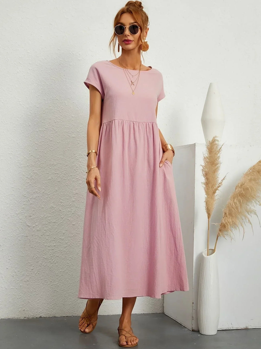 Relaxed Cotton Linen Maxi Dress for Women