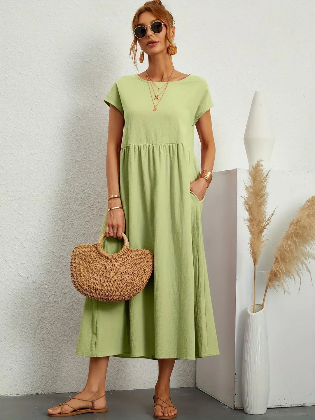 Relaxed Cotton Linen Maxi Dress for Women