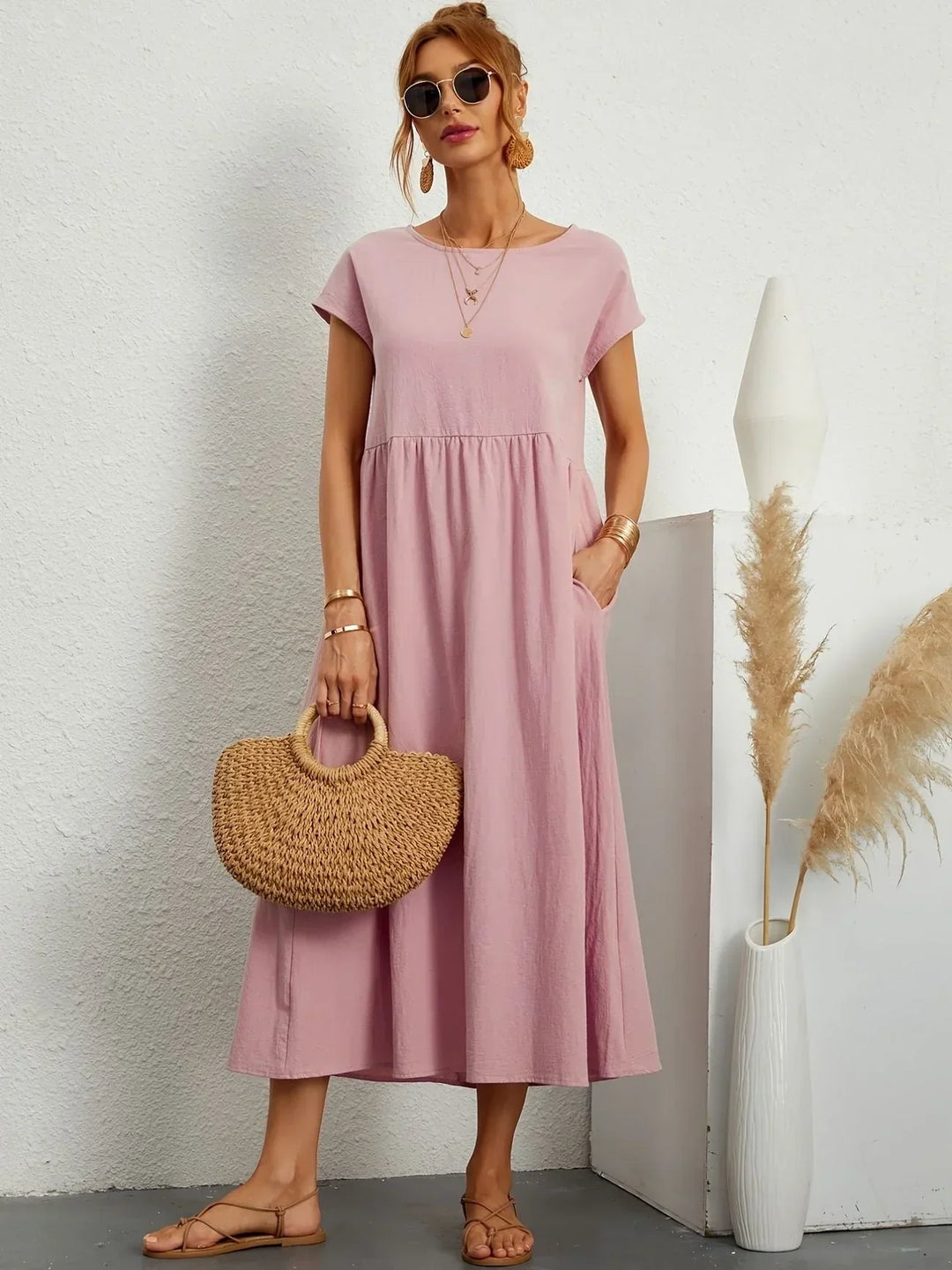 Relaxed Cotton Linen Maxi Dress for Women