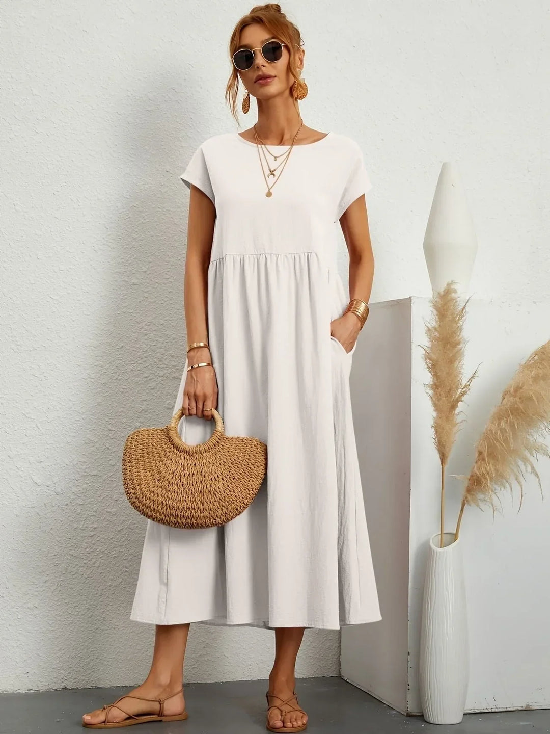 Relaxed Cotton Linen Maxi Dress for Women