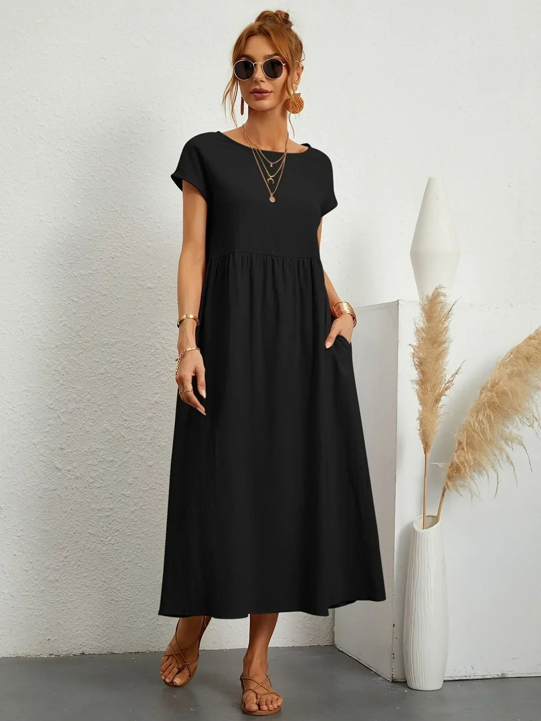 Relaxed Cotton Linen Maxi Dress for Women