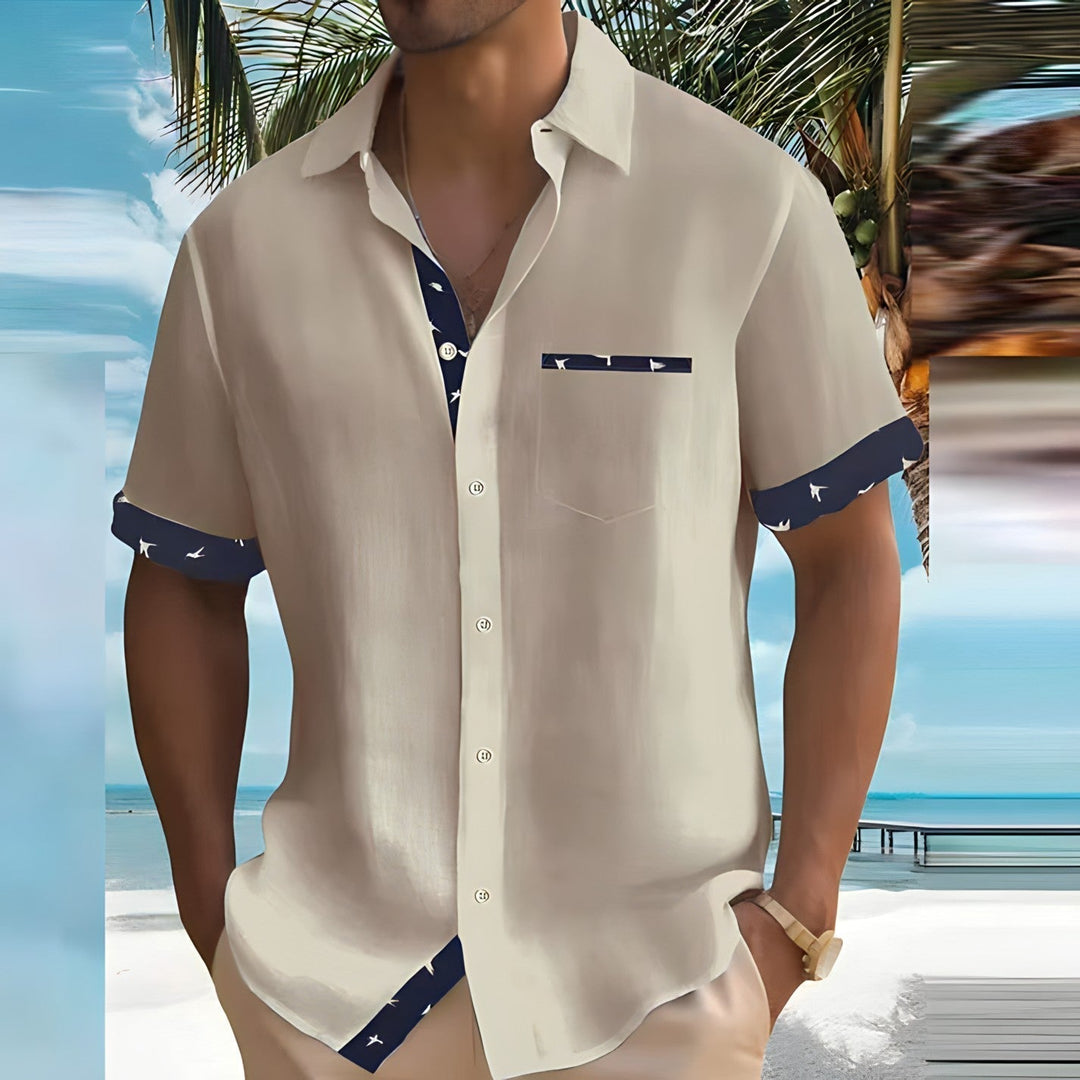Contrast Trim Short Sleeve Shirt for Men