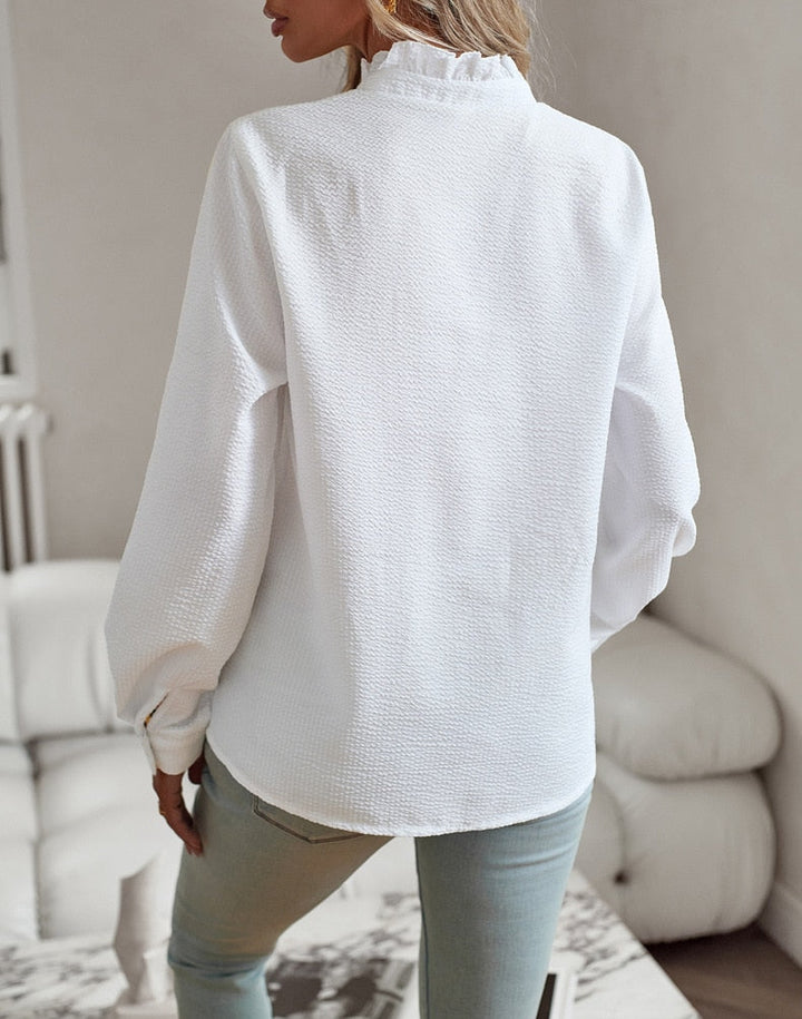 Ruffle Front Button Blouse for Women