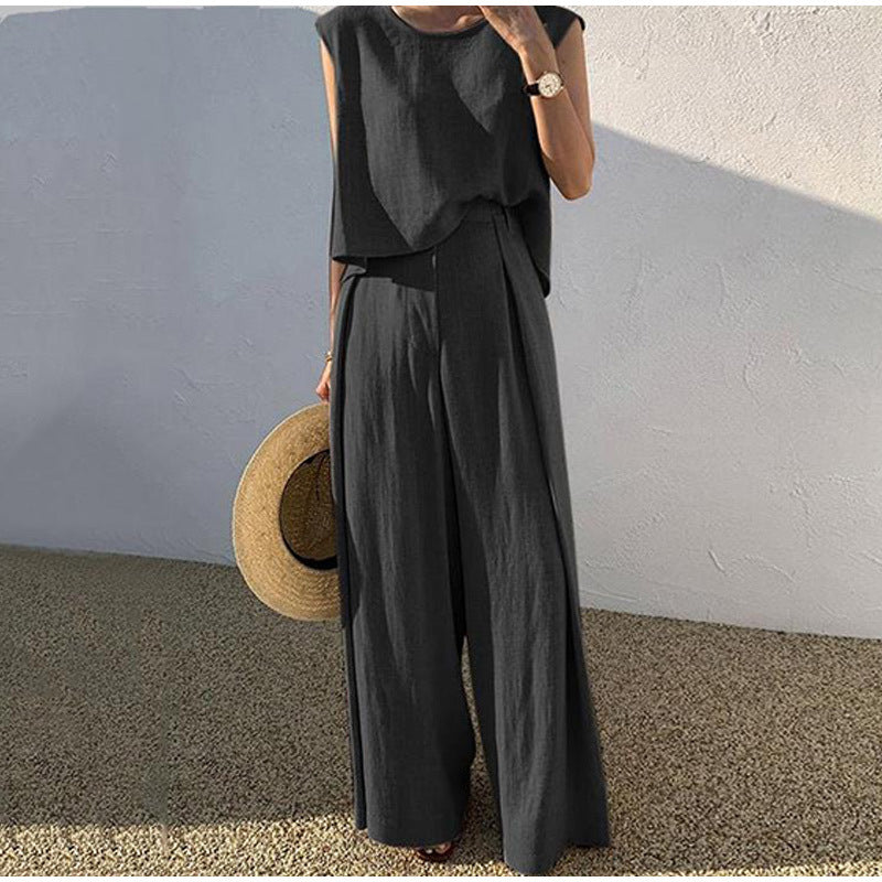 Sleeveless Wide Leg Two Piece Set for Women