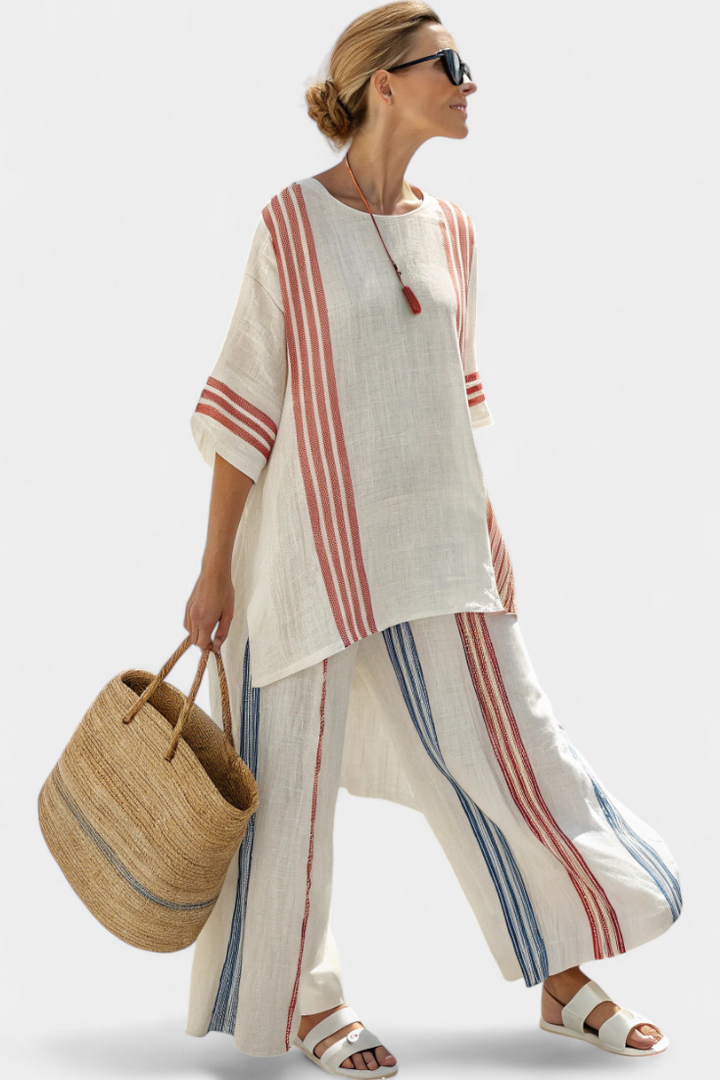 Striped Wide-Leg Two-Piece Set for Women