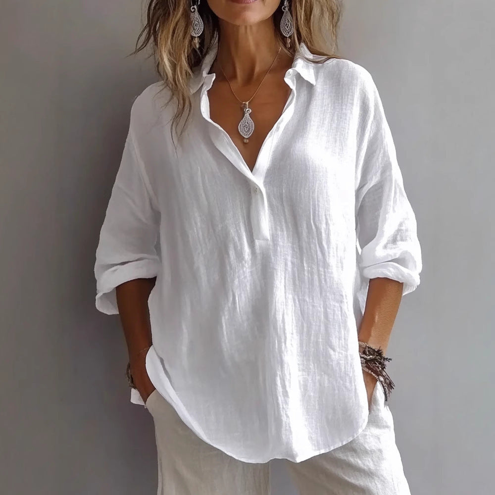 Wide-Sleeve Linen Shirt for Women