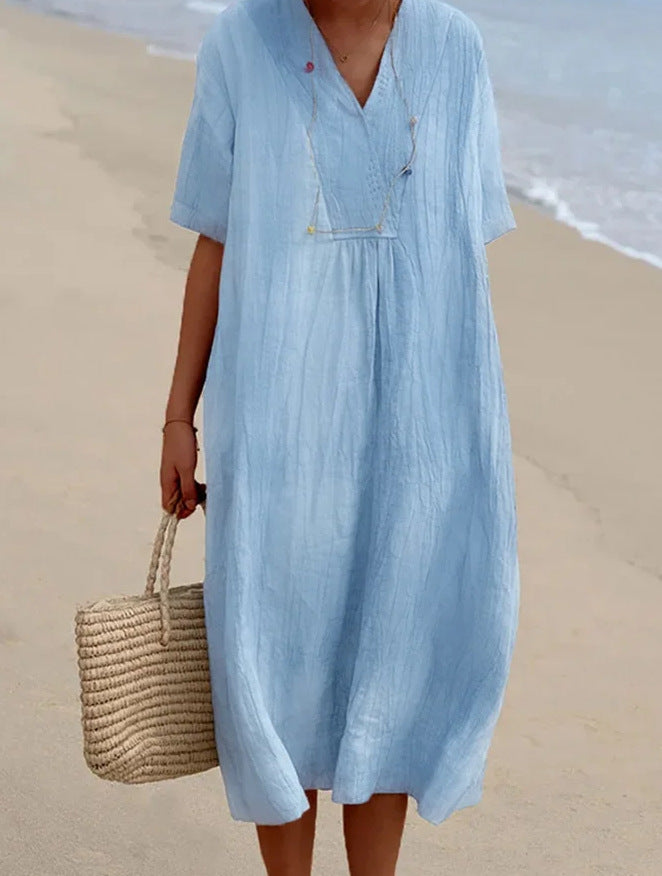 Elegant Cotton Blend Summer Midi Dress