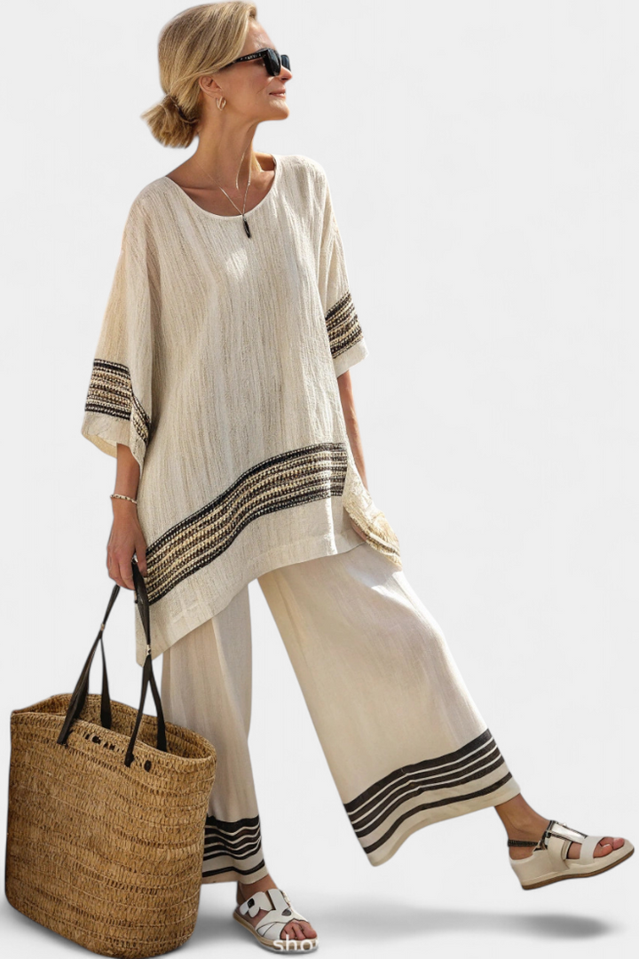 Striped Wide-Leg Two-Piece Set for Women