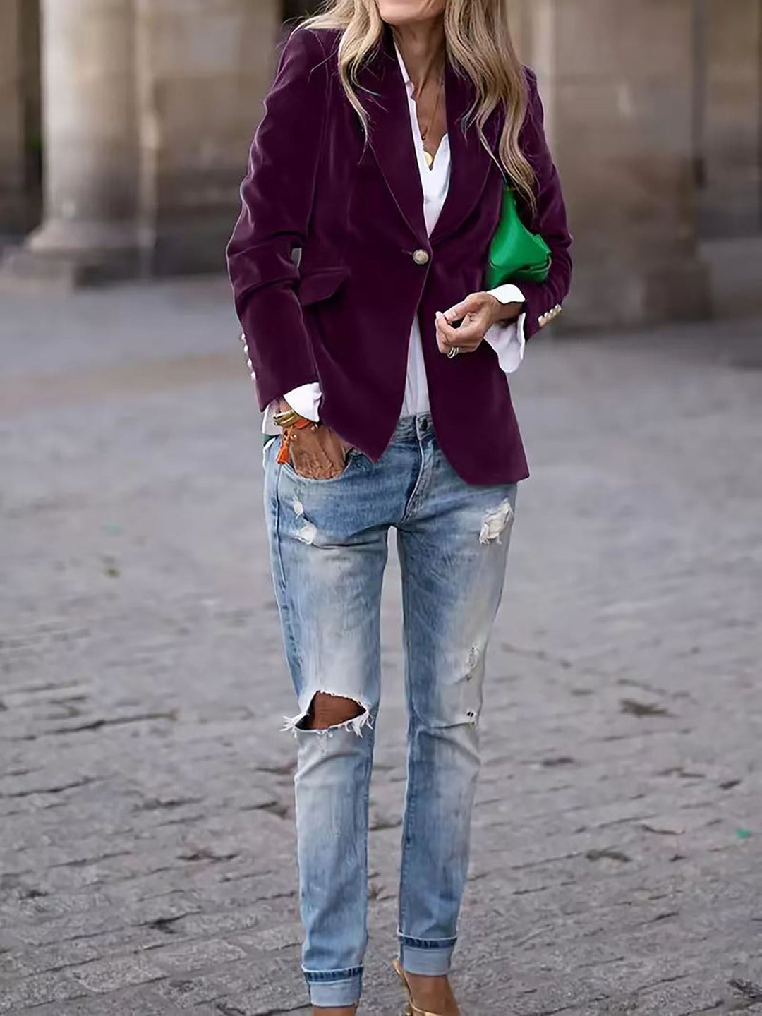 Velvet Single-Button Tailored Blazer for Women