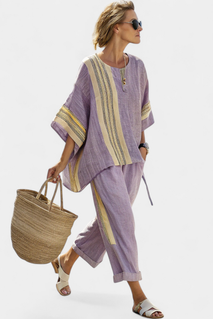 Striped Wide-Leg Two-Piece Set for Women