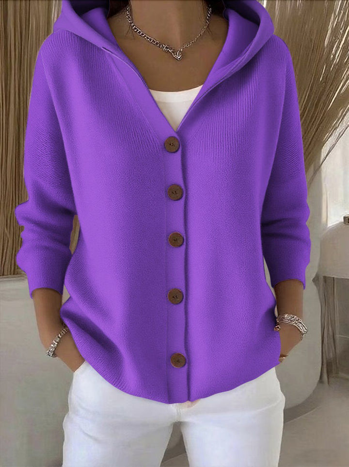 Printed Button-Front Hoodie for Women
