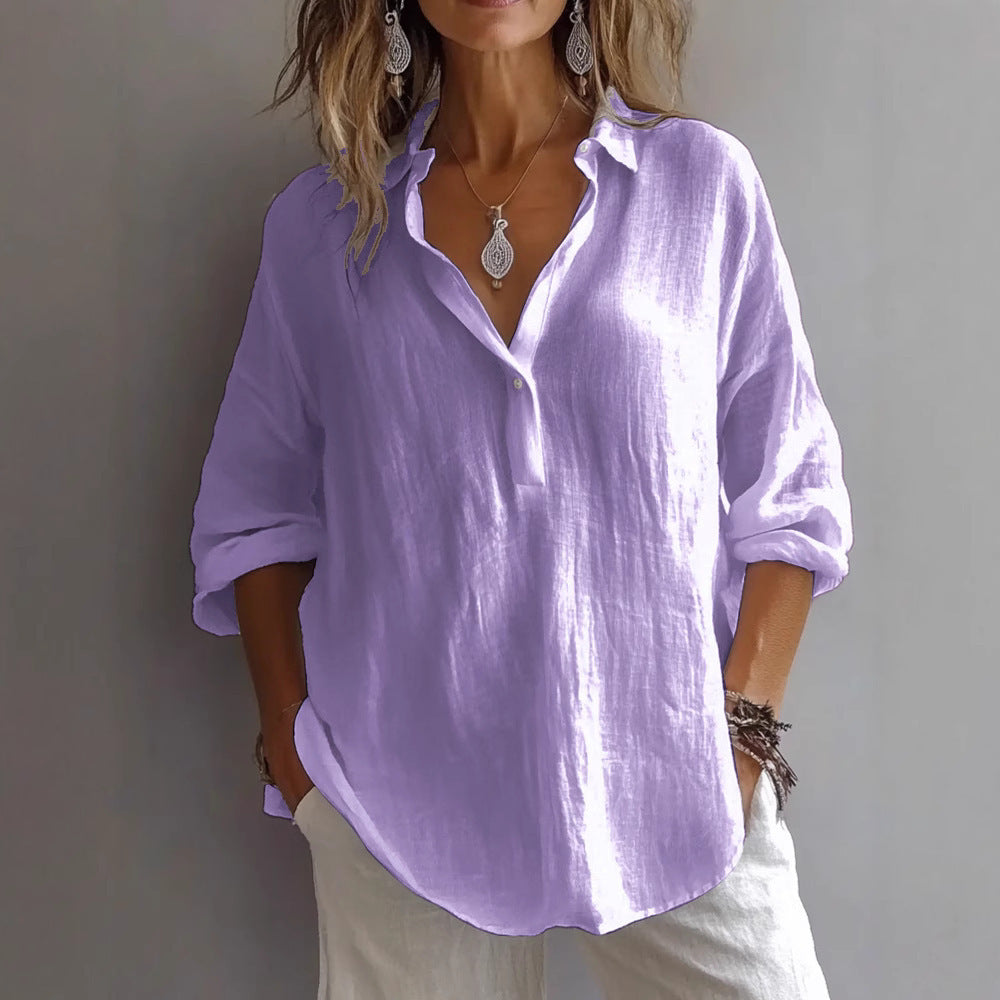 Wide-Sleeve Linen Shirt for Women