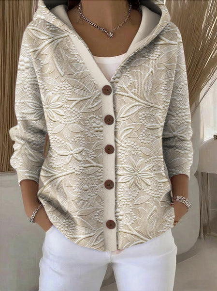 Printed Button-Front Hoodie for Women
