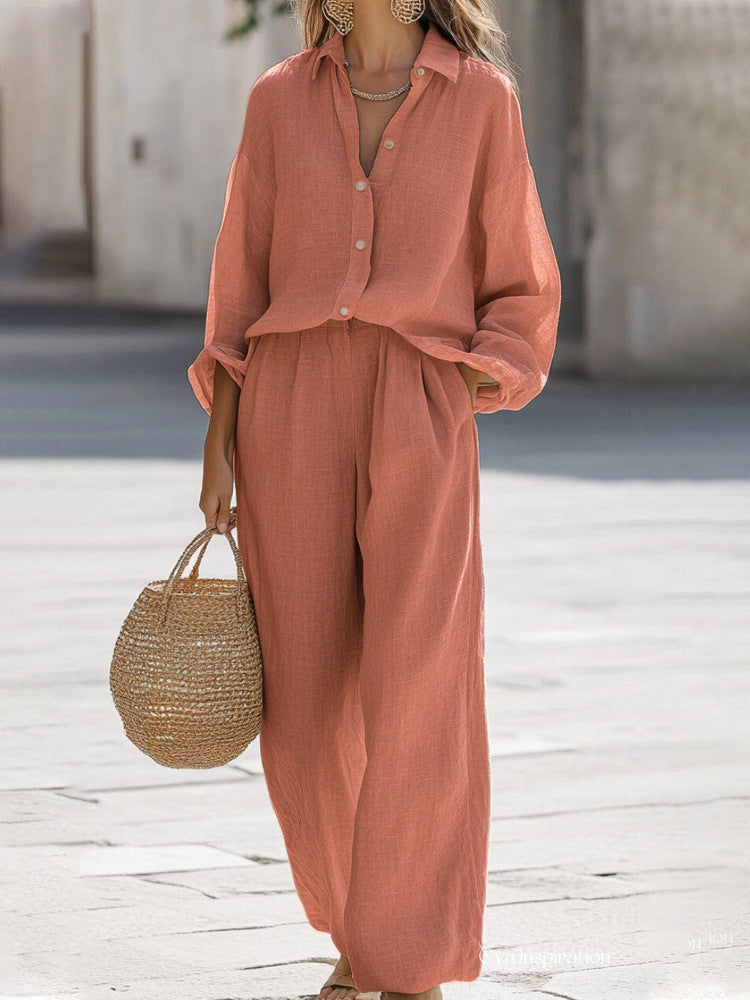 Linen Blouse and Trouser Set for Women