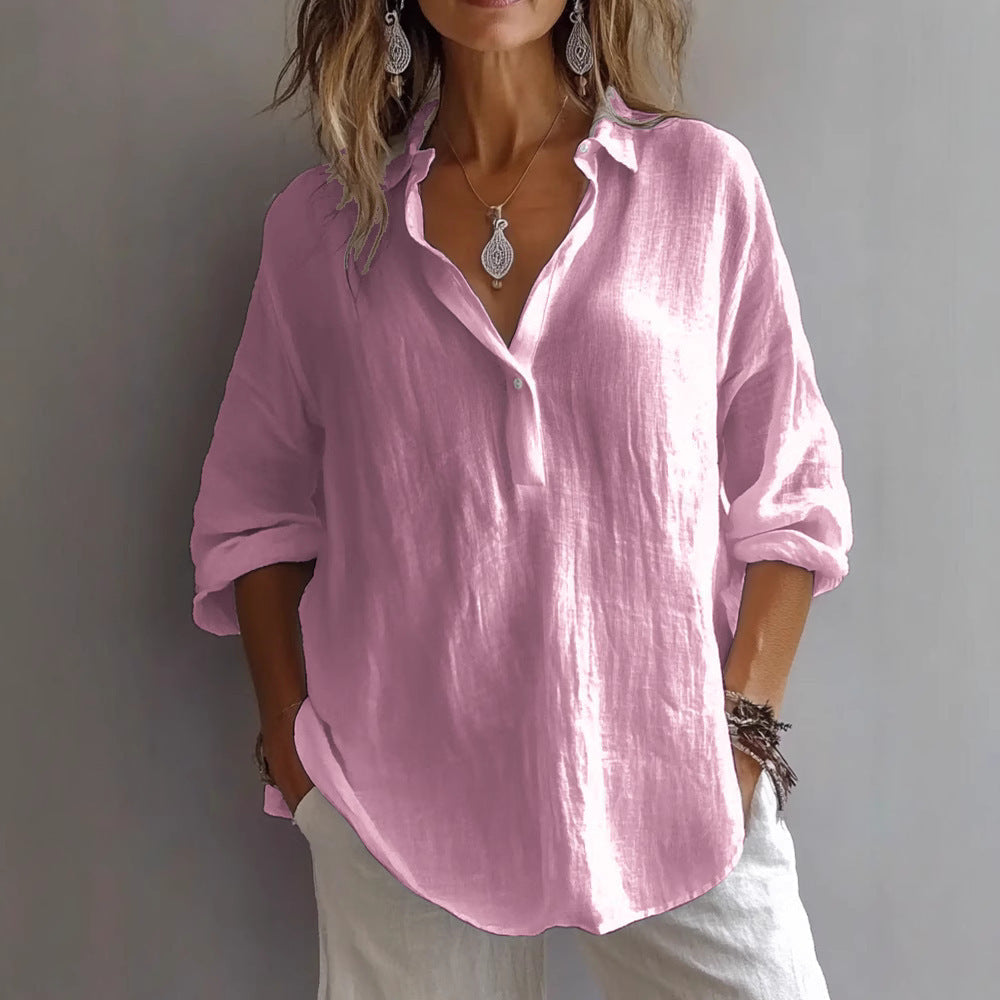 Wide-Sleeve Linen Shirt for Women