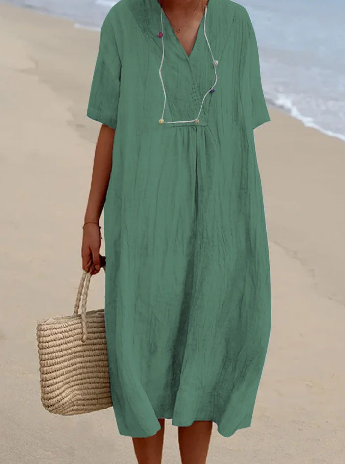 Elegant Cotton Blend Summer Midi Dress