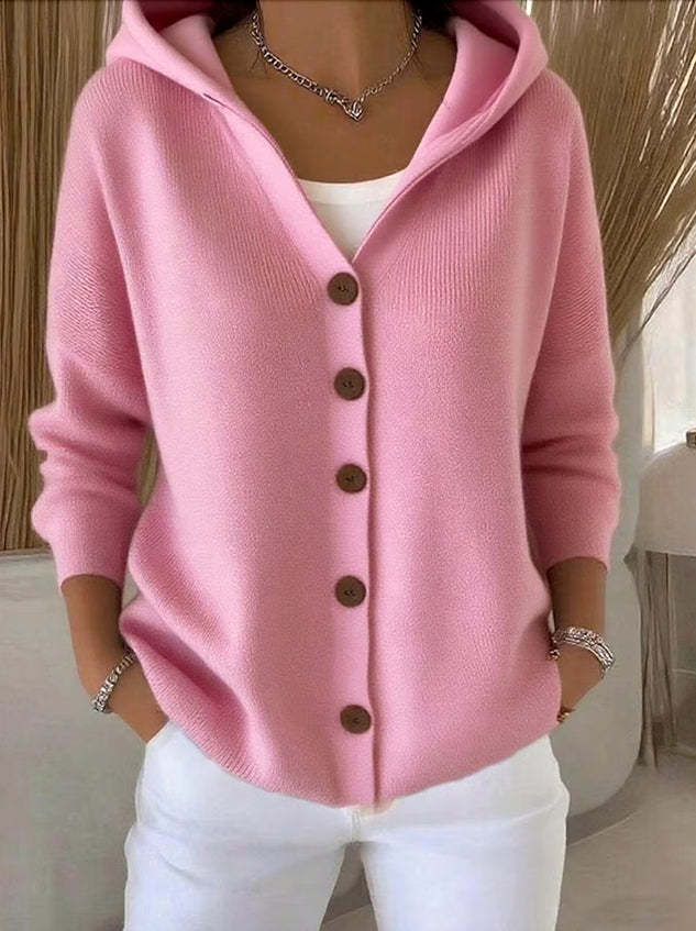 Printed Button-Front Hoodie for Women
