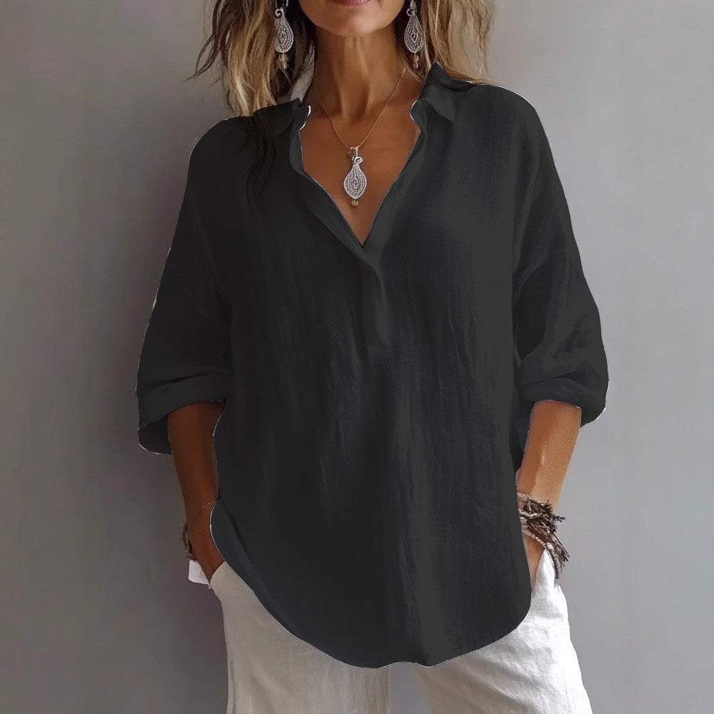 Wide-Sleeve Linen Shirt for Women