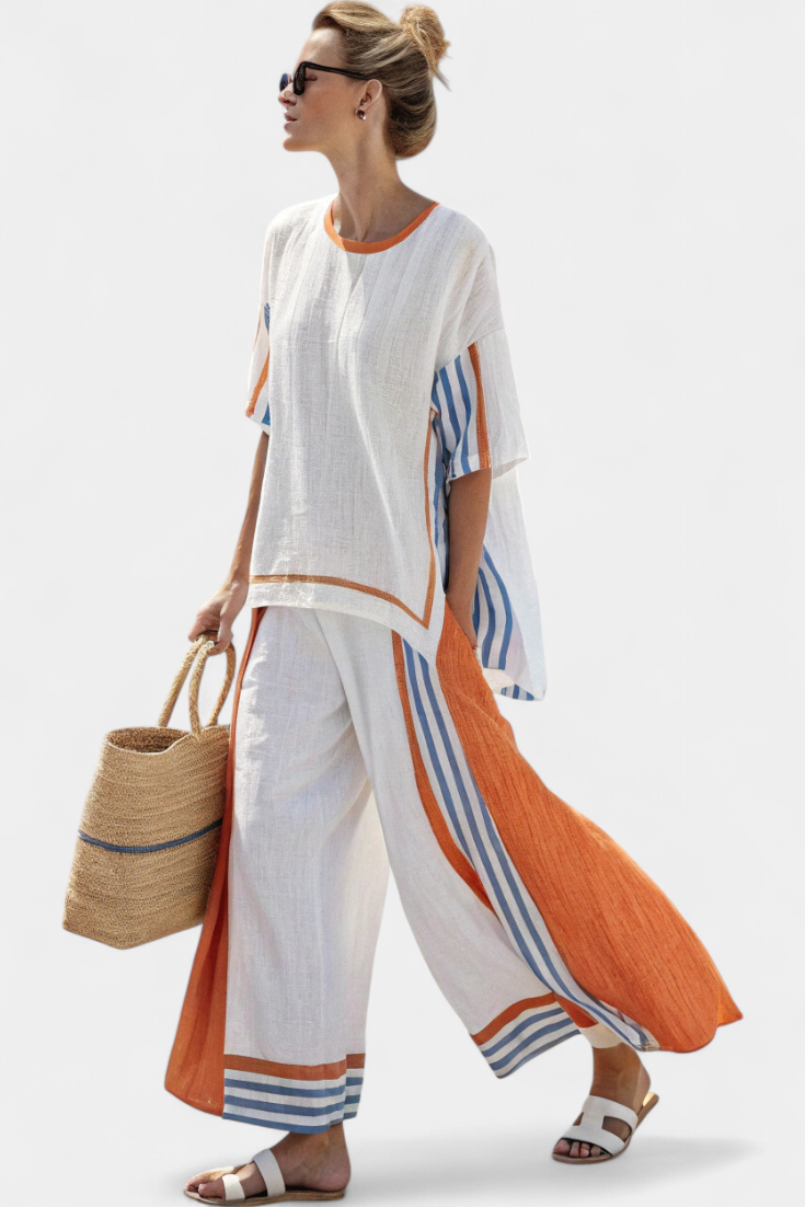 Striped Wide-Leg Two-Piece Set for Women