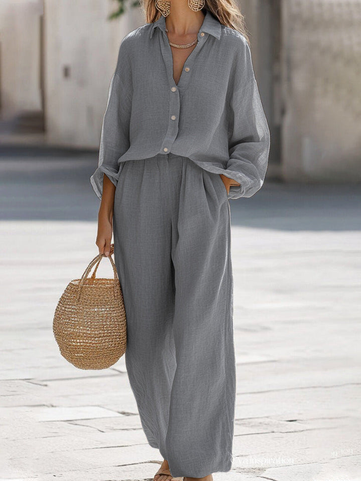 Linen Blouse and Trouser Set for Women