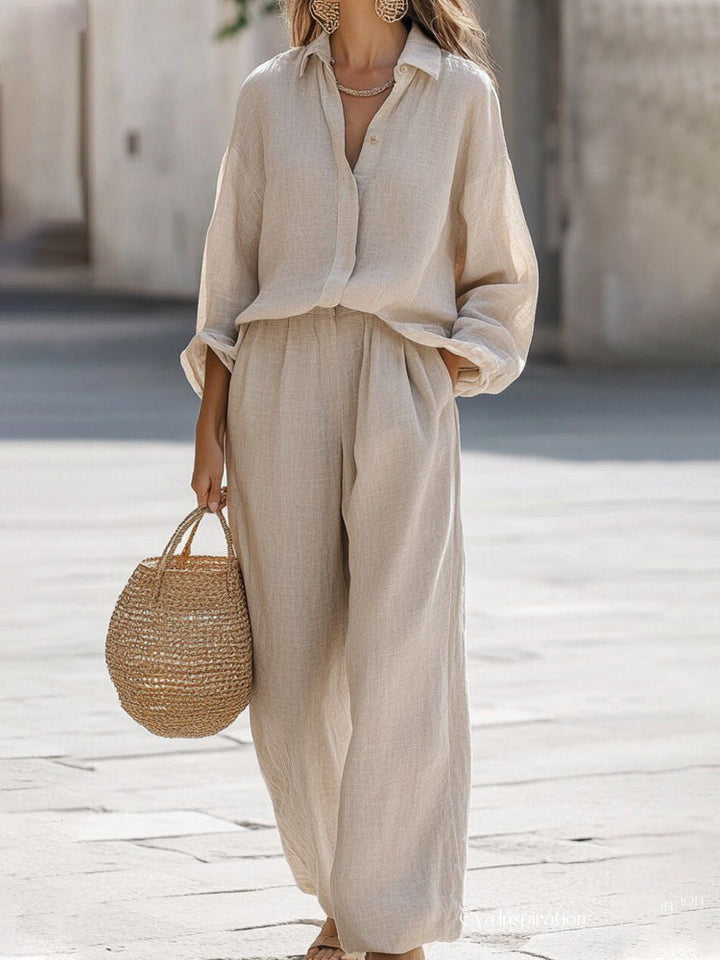 Linen Blouse and Trouser Set for Women