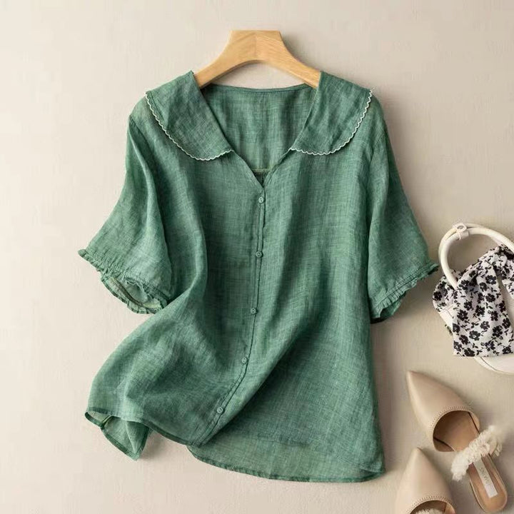 Relaxed Fit Short Sleeve Blouse for Women
